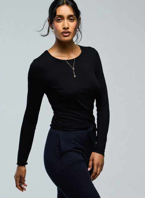 T-shirt Noir Col Rond Manches Longues en Viscose et Elasthanne - MAJESTIC FILATURES