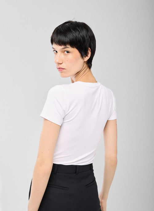 T-shirt Blanc Col Rond Manches Courtes en Viscose et Élasthanne - MAJESTIC FILATURES