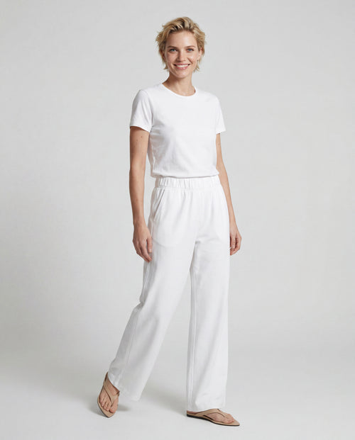 White Round-Neck Short-Sleeve T-shirt in Lyocell / Tencel / Organic Cotton - MAJESTIC FILATURES