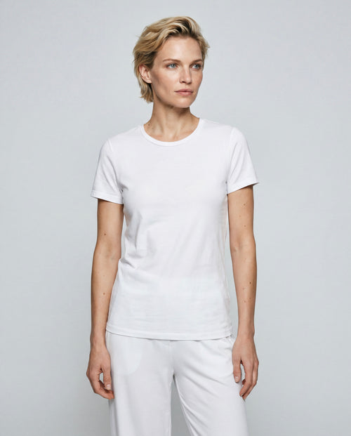 White Round-Neck Short-Sleeve T-shirt in Lyocell / Tencel / Organic Cotton - MAJESTIC FILATURES