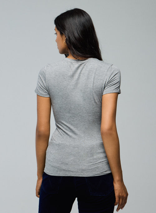 Grey Round Neck Short Sleeves T-shirt in Viscose and Elastane - MAJESTIC FILATURES