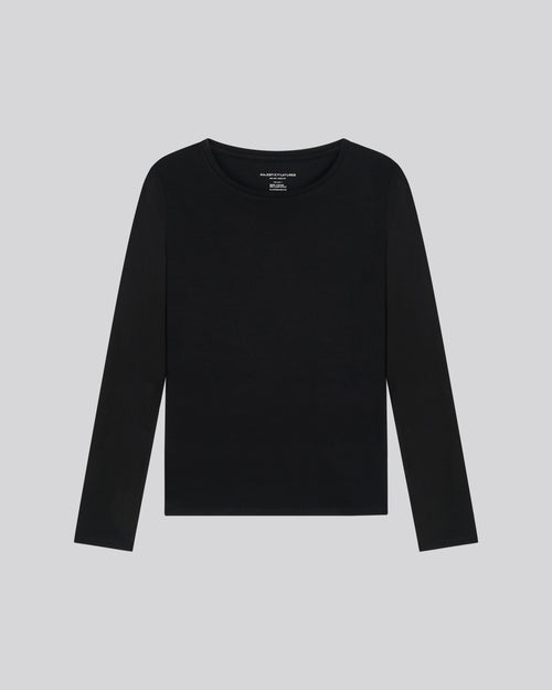 Black Round Neck Long Sleeves T-shirt in Viscose / Elastane - MAJESTIC FILATURES