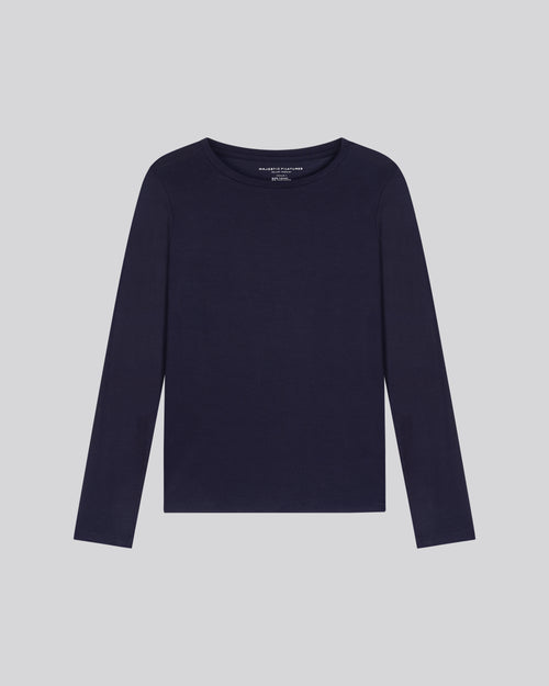 T-shirt Marine Col Rond Manches Longues en Viscose / Élasthanne - MAJESTIC FILATURES