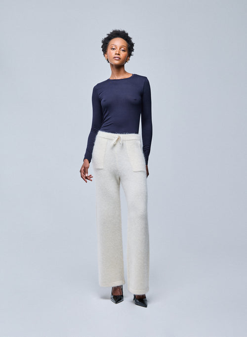 T-shirt Marine Col Rond Manches Longues en Viscose / Élasthanne - MAJESTIC FILATURES