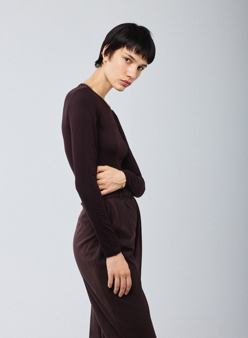 Purple Round Neck Long Sleeves T-shirt Viscose / Elastane   - MAJESTIC FILATURES