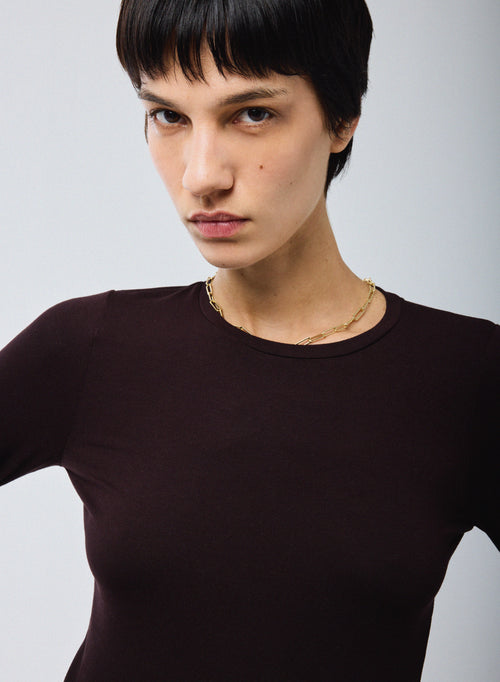 Purple Round Neck Long Sleeves T-shirt Viscose / Elastane   - MAJESTIC FILATURES