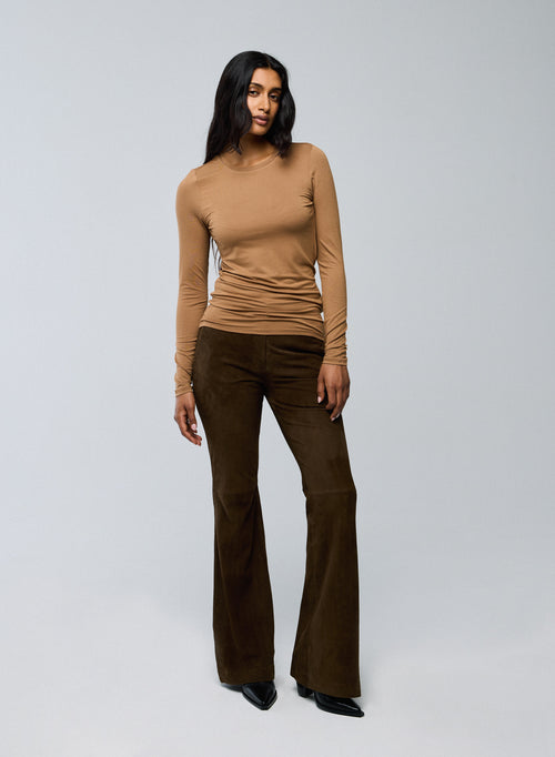 Camiseta de manga larga con cuello redondo beige en viscosa / elastano - MAJESTIC FILATURES