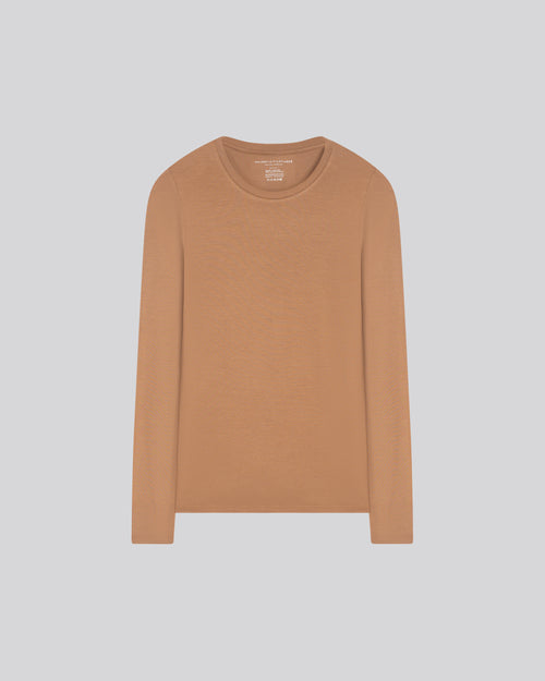 Camiseta de manga larga con cuello redondo beige en viscosa / elastano - MAJESTIC FILATURES