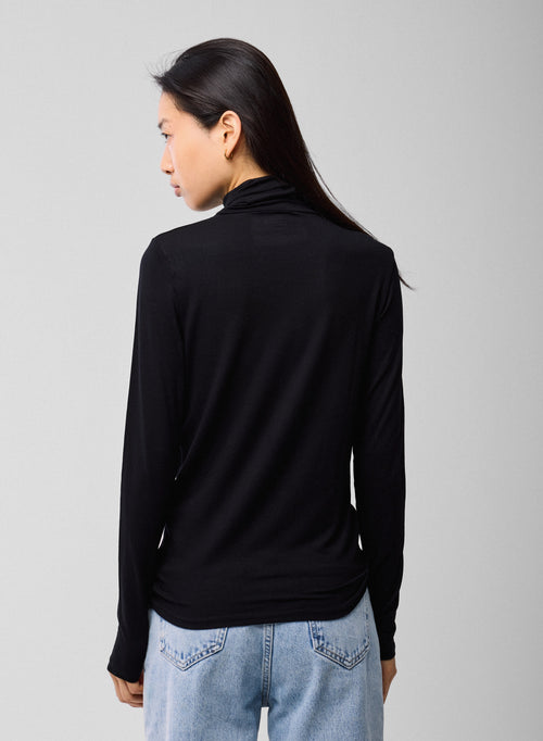 Negra Camiseta Cuello Alto Mangas Largas Viscosa Elastano - MAJESTIC FILATURES
