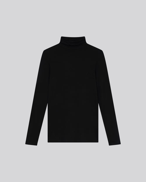 Negra Camiseta Cuello Alto Mangas Largas Viscosa Elastano - MAJESTIC FILATURES
