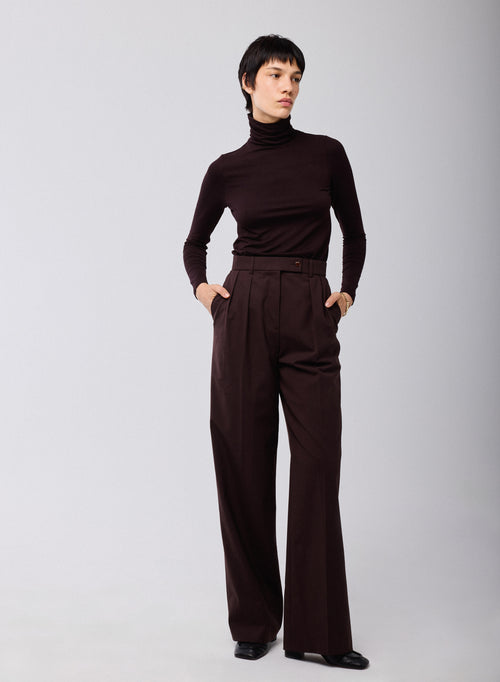 Purple Turtleneck Long Sleeves T-shirt in Viscose Elastane   - MAJESTIC FILATURES