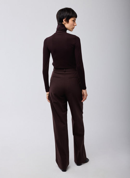 Purple Turtleneck Long Sleeves T-shirt in Viscose Elastane   - MAJESTIC FILATURES
