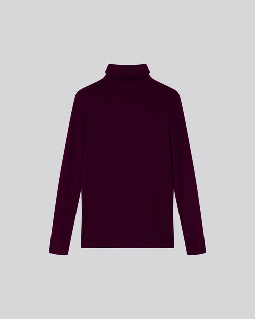 Purple Turtleneck Long Sleeves T-shirt in Viscose Elastane   - MAJESTIC FILATURES