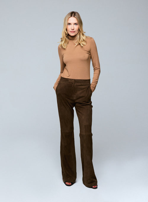 Camiseta de cuello alto de manga larga beige en viscosa / elastano - MAJESTIC FILATURES