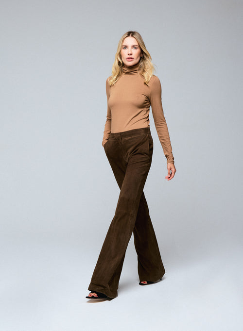 Camiseta de cuello alto de manga larga beige en viscosa / elastano - MAJESTIC FILATURES