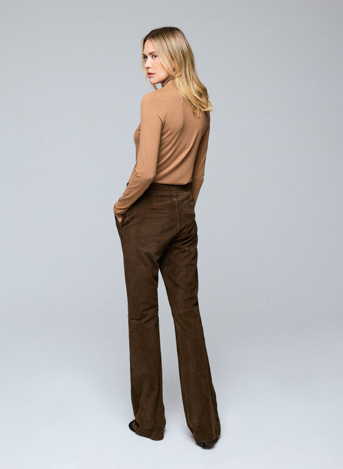 Camiseta de cuello alto de manga larga beige en viscosa / elastano - MAJESTIC FILATURES