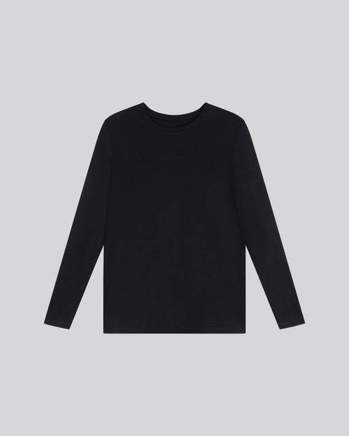 Camiseta negra de manga larga con cuello redondo en viscosa / elastano - MAJESTIC FILATURES