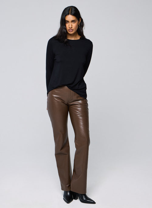 Camiseta negra de manga larga con cuello redondo en viscosa / elastano - MAJESTIC FILATURES