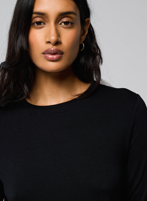 Camiseta negra de manga larga con cuello redondo en viscosa / elastano - MAJESTIC FILATURES