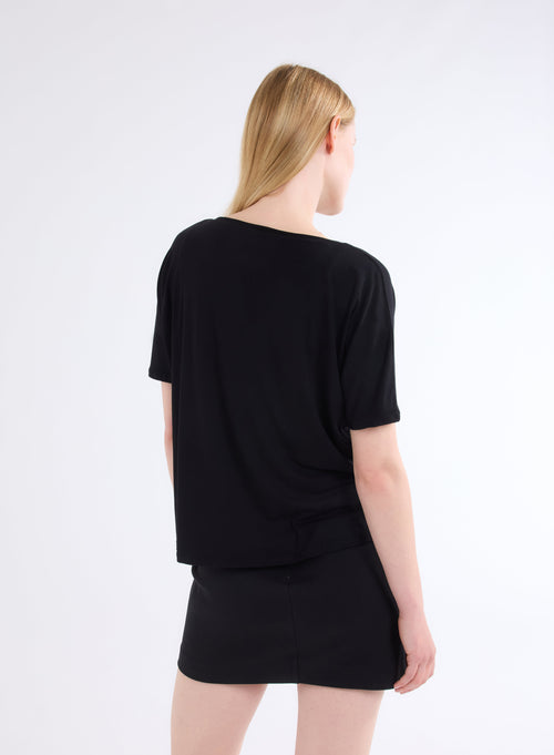 Camiseta negra oversize de viscosa y elastano de manga corta y cuello redondo - MAJESTIC FILATURES