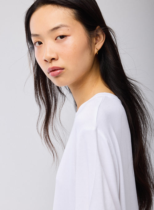 T-shirt Blanc Col Rond Manches Courtes en Viscose / Élasthanne - MAJESTIC FILATURES