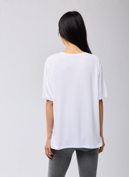 T-shirt Blanc Col Rond Manches Courtes en Viscose / Élasthanne - MAJESTIC FILATURES