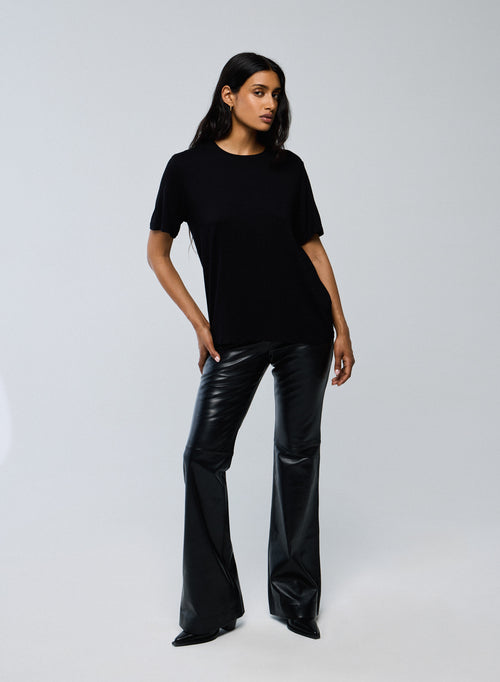 Schwarzes T Shirt Rundhals Kurze Ärmel Viskose Elasthan   - MAJESTIC FILATURES