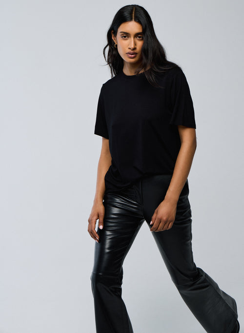 Schwarzes T Shirt Rundhals Kurze Ärmel Viskose Elasthan   - MAJESTIC FILATURES