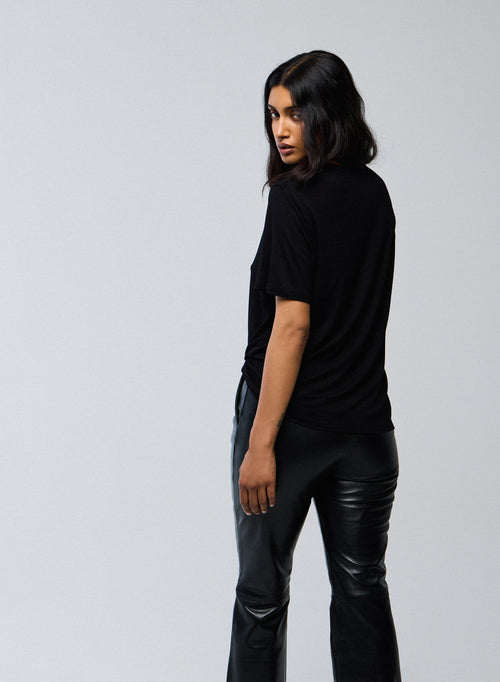 Schwarzes T Shirt Rundhals Kurze Ärmel Viskose Elasthan   - MAJESTIC FILATURES