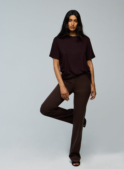 T-shirt Aubergine Col Rond Manches Courtes en Viscose / Elasthanne - MAJESTIC FILATURES