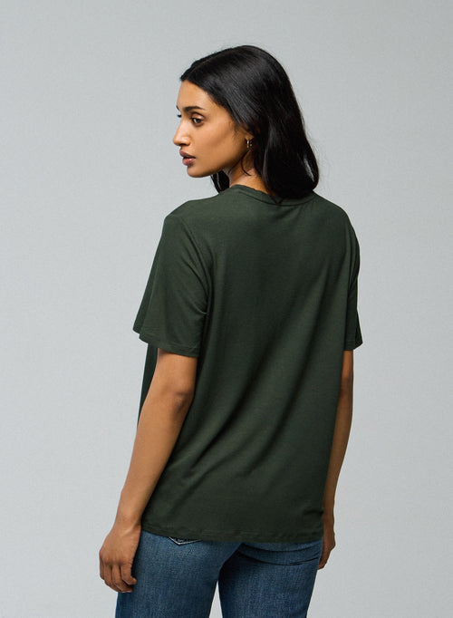 Grünes Kurzarm-T-Shirt aus Viskose / Elasthan mit Rundhalsausschnitt - MAJESTIC FILATURES