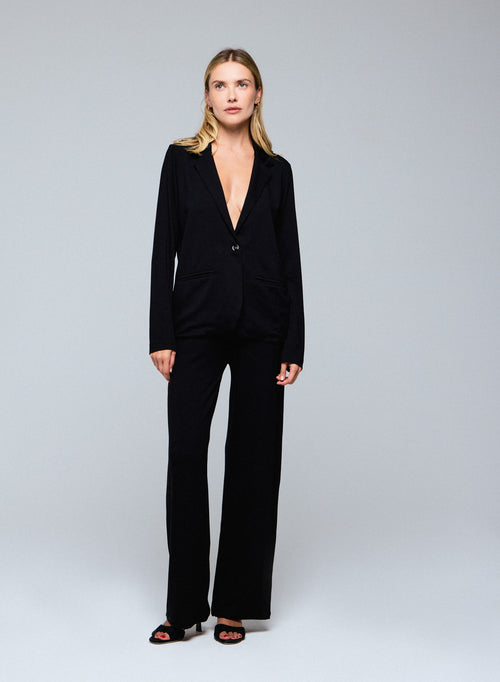 Schwarz Kragen Jacke Langarm aus Viskose und Elastan - MAJESTIC FILATURES