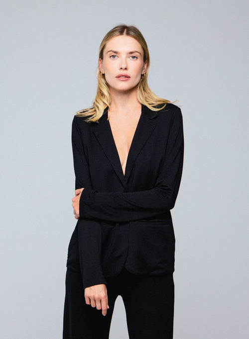 Chaqueta Cuello Negro Chaqueta de Manga Larga de Viscosa / Elastano - MAJESTIC FILATURES