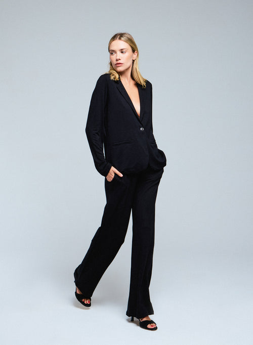 Schwarz Kragen Jacke Langarm aus Viskose und Elastan - MAJESTIC FILATURES