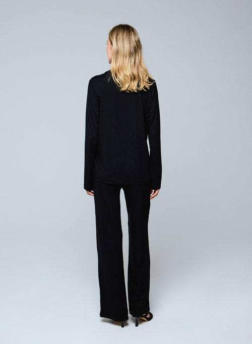 Schwarz Kragen Jacke Langarm aus Viskose und Elastan - MAJESTIC FILATURES