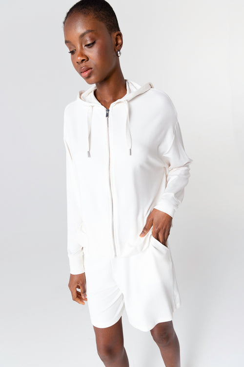 Sweatshirt mit Rundhalsausschnitt und langen Ärmeln aus Viskose/Elasthan in Weiß - MAJESTIC FILATURES