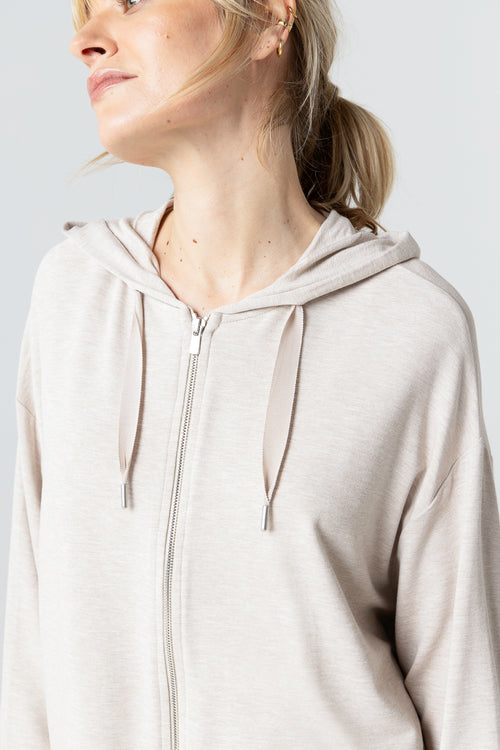 Sudadera beige de cuello redondo y manga larga en viscosa/elastano - MAJESTIC FILATURES