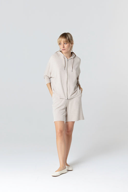 Sudadera beige de cuello redondo y manga larga en viscosa/elastano - MAJESTIC FILATURES