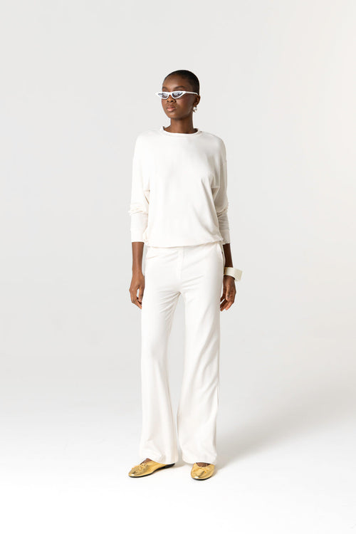 Sweat Crème Col Rond Manches Longues en Viscose / Elasthanne - MAJESTIC FILATURES