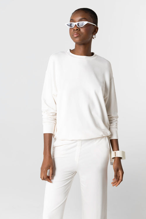 Sweat Crème Col Rond Manches Longues en Viscose / Elasthanne - MAJESTIC FILATURES