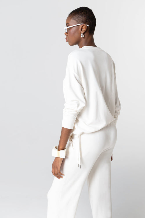Sweat Crème Col Rond Manches Longues en Viscose / Elasthanne - MAJESTIC FILATURES