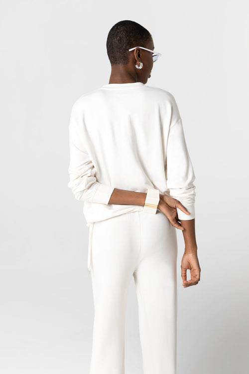 Sweat Crème Col Rond Manches Longues en Viscose / Elasthanne - MAJESTIC FILATURES
