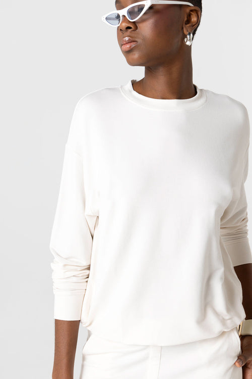 Sweat Crème Col Rond Manches Longues en Viscose / Elasthanne - MAJESTIC FILATURES