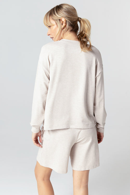 Sweat Beige Col Rond Manches Longues en Viscose / Elasthanne - MAJESTIC FILATURES