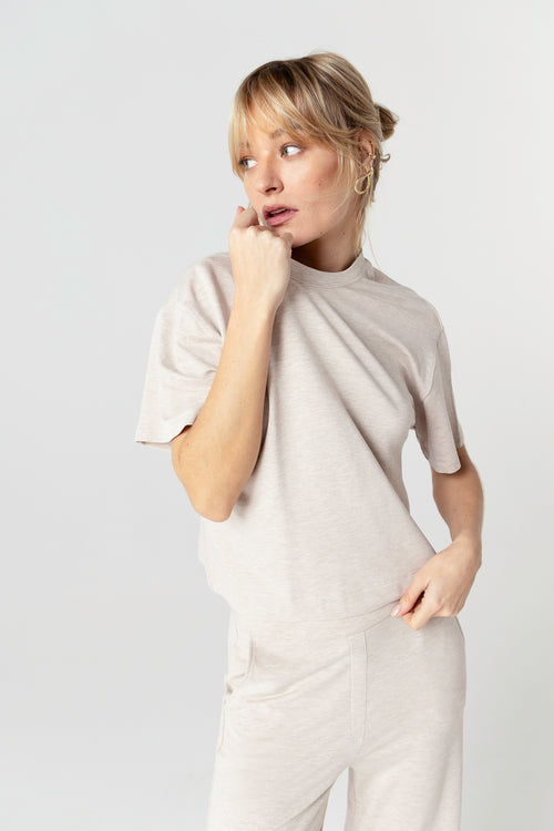 Sweat Beige Col Rond Manches Courtes en Viscose / Elasthanne - MAJESTIC FILATURES