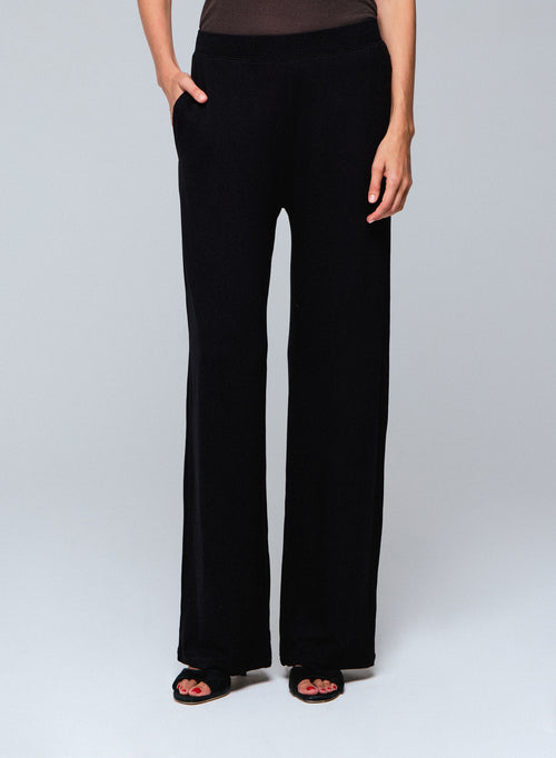 Pantalon Noir Droit avec Taille Élastique en Viscose et Élasthanne - MAJESTIC FILATURES