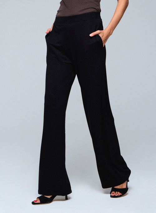 Pantalon Noir Droit avec Taille Élastique en Viscose et Élasthanne - MAJESTIC FILATURES