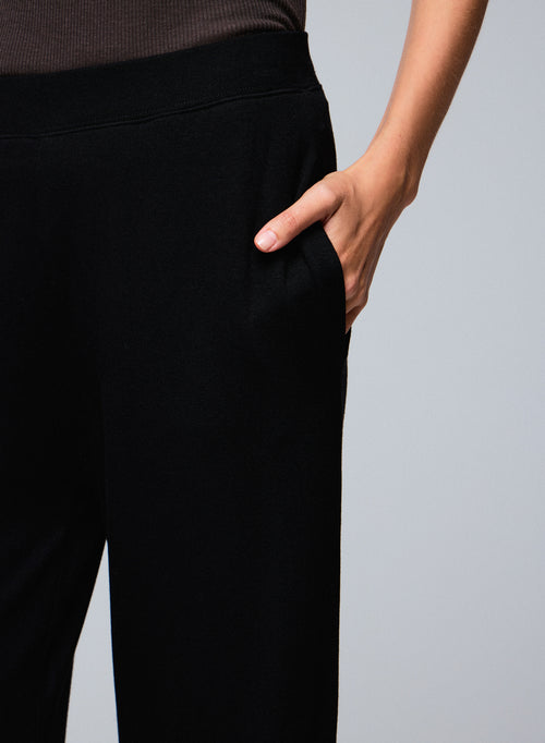Pantalon Noir Droit avec Taille Élastique en Viscose et Élasthanne - MAJESTIC FILATURES