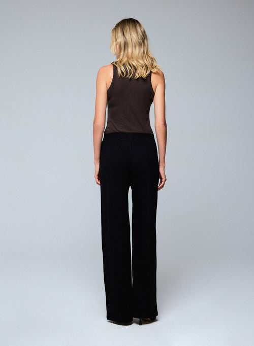 Pantalon Noir Droit avec Taille Élastique en Viscose et Élasthanne - MAJESTIC FILATURES