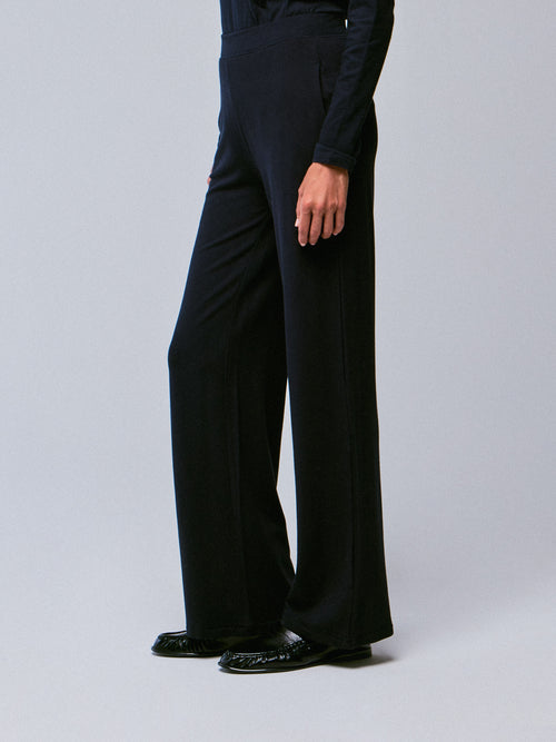 Pantalones de viscosa / elastano azul marino - MAJESTIC FILATURES